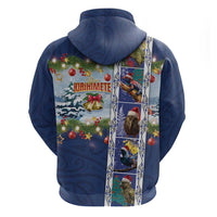New Zealand Merry Christmas Zip Hoodie Maori Animals, Koru Tattoo - Blue Xmas Style LT03 - Polynesian Pride