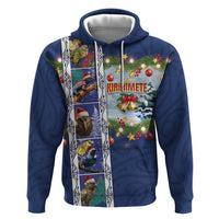 New Zealand Merry Christmas Zip Hoodie Maori Animals, Koru Tattoo - Blue Xmas Style LT03 Pullover Hoodie Blue - Polynesian Pride