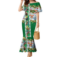New Zealand Merry Christmas Family Matching Mermaid Dress and Hawaiian Shirt Maori Animals, Koru Tattoo - Green Xmas Style LT03 Mom's Dress Green - Polynesian Pride