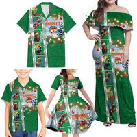 New Zealand Merry Christmas Family Matching Off Shoulder Maxi Dress and Hawaiian Shirt Maori Animals, Koru Tattoo - Green Xmas Style LT03 - Polynesian Pride