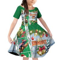 New Zealand Merry Christmas Family Matching Off Shoulder Short Dress and Hawaiian Shirt Maori Animals, Koru Tattoo - Green Xmas Style LT03 Daughter's Dress Green - Polynesian Pride
