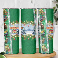 New Zealand Merry Christmas Skinny Tumbler Maori Animals Xmas Style and Koru Tattoo Green Color LT03 - Polynesian Pride