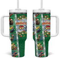 New Zealand Merry Christmas Tumbler With Handle Maori Animals Xmas Style and Koru Tattoo Green Color LT03 One Size: 40 oz Green - Polynesian Pride