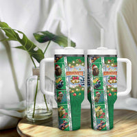 New Zealand Merry Christmas Tumbler With Handle Maori Animals Xmas Style and Koru Tattoo Green Color LT03 - Polynesian Pride