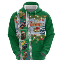 New Zealand Merry Christmas Zip Hoodie Maori Animals, Koru Tattoo - Green Xmas Style LT03 - Polynesian Pride