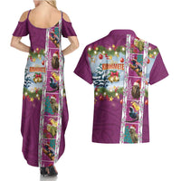 New Zealand Merry Christmas Couples Matching Summer Maxi Dress and Hawaiian Shirt Maori Animals, Koru Tattoo - Pink Xmas Style LT03 - Polynesian Pride