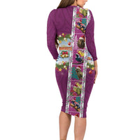 New Zealand Merry Christmas Family Matching Long Sleeve Bodycon Dress and Hawaiian Shirt Maori Animals, Koru Tattoo - Pink Xmas Style LT03 - Polynesian Pride