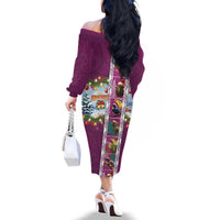 New Zealand Merry Christmas Family Matching Off The Shoulder Long Sleeve Dress and Hawaiian Shirt Maori Animals, Koru Tattoo - Pink Xmas Style LT03 - Polynesian Pride