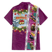 New Zealand Merry Christmas Family Matching Off Shoulder Short Dress and Hawaiian Shirt Maori Animals, Koru Tattoo - Pink Xmas Style LT03 - Polynesian Pride