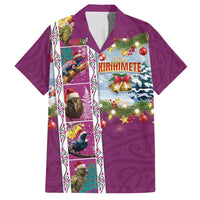 New Zealand Merry Christmas Family Matching Puletasi and Hawaiian Shirt Maori Animals, Koru Tattoo - Pink Xmas Style LT03 Dad's Shirt - Short Sleeve Pink - Polynesian Pride