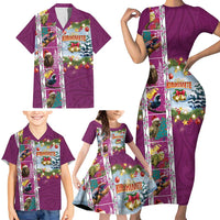 New Zealand Merry Christmas Family Matching Short Sleeve Bodycon Dress and Hawaiian Shirt Maori Animals, Koru Tattoo - Pink Xmas Style LT03 - Polynesian Pride