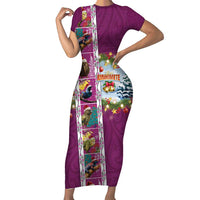 New Zealand Merry Christmas Family Matching Short Sleeve Bodycon Dress and Hawaiian Shirt Maori Animals, Koru Tattoo - Pink Xmas Style LT03 Mom's Dress Pink - Polynesian Pride
