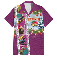 New Zealand Merry Christmas Family Matching Summer Maxi Dress and Hawaiian Shirt Maori Animals, Koru Tattoo - Pink Xmas Style LT03 Dad's Shirt - Short Sleeve Pink - Polynesian Pride