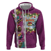 New Zealand Merry Christmas Hoodie Maori Animals, Koru Tattoo - Pink Xmas Style LT03 Zip Hoodie Pink - Polynesian Pride