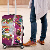 New Zealand Merry Christmas Luggage Cover Maori Animals, Koru Tattoo - Pink Xmas Style LT03 Pink - Polynesian Pride