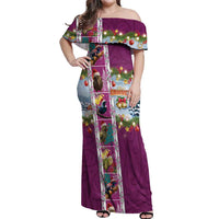 New Zealand Merry Christmas Off Shoulder Maxi Dress Maori Animals, Koru Tattoo - Pink Xmas Style LT03 Women Pink - Polynesian Pride