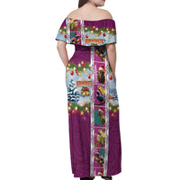 New Zealand Merry Christmas Off Shoulder Maxi Dress Maori Animals, Koru Tattoo - Pink Xmas Style LT03 - Polynesian Pride