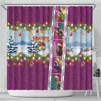 New Zealand Merry Christmas Shower Curtain Maori Animals, Koru Tattoo - Pink Xmas Style