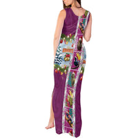 New Zealand Merry Christmas Tank Maxi Dress Maori Animals, Koru Tattoo - Pink Xmas Style LT03 - Polynesian Pride