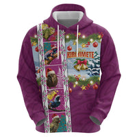 New Zealand Merry Christmas Zip Hoodie Maori Animals, Koru Tattoo - Pink Xmas Style LT03 - Polynesian Pride