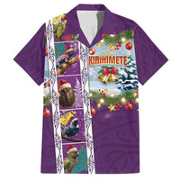 New Zealand Merry Christmas Family Matching Long Sleeve Bodycon Dress and Hawaiian Shirt Maori Animals, Koru Tattoo - Purple Xmas Style LT03 Dad's Shirt - Short Sleeve Purple - Polynesian Pride