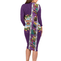 New Zealand Merry Christmas Family Matching Long Sleeve Bodycon Dress and Hawaiian Shirt Maori Animals, Koru Tattoo - Purple Xmas Style LT03 - Polynesian Pride