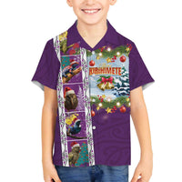 New Zealand Merry Christmas Family Matching Off The Shoulder Long Sleeve Dress and Hawaiian Shirt Maori Animals, Koru Tattoo - Purple Xmas Style LT03 Son's Shirt Purple - Polynesian Pride