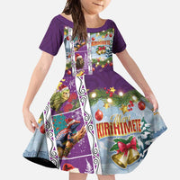 New Zealand Merry Christmas Family Matching Off Shoulder Maxi Dress and Hawaiian Shirt Maori Animals, Koru Tattoo - Purple Xmas Style LT03 Daughter's Dress Purple - Polynesian Pride
