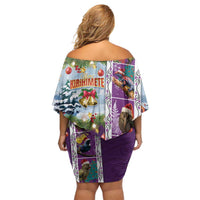 New Zealand Merry Christmas Family Matching Off Shoulder Short Dress and Hawaiian Shirt Maori Animals, Koru Tattoo - Purple Xmas Style LT03 - Polynesian Pride