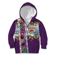 New Zealand Merry Christmas Kid Hoodie Maori Animals, Koru Tattoo - Purple Xmas Style LT03 Zip Hoodie Purple - Polynesian Pride
