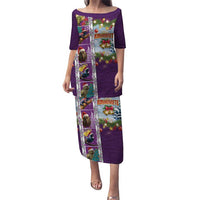 New Zealand Merry Christmas Puletasi Maori Animals, Koru Tattoo - Purple Xmas Style LT03 Long Dress Purple - Polynesian Pride