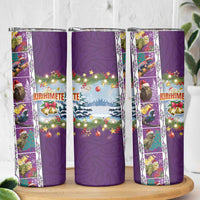 New Zealand Merry Christmas Skinny Tumbler Maori Animals Xmas Style and Koru Tattoo Purple Color LT03 - Polynesian Pride