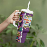 New Zealand Merry Christmas Tumbler With Handle Maori Animals Xmas Style and Koru Tattoo Purple Color LT03 - Polynesian Pride