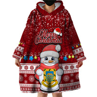 Personalised Tuvalu Christmas Wearable Blanket Hoodie Snowman and Tuvalu Coat of Arms Maori Tribal Xmas Style LT03 - Polynesian Pride
