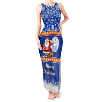 Marshall Islands Christmas Tank Maxi Dress Santa Claus and Coat of Arms Mix Polynesian Xmas Style LT03 Women Blue - Polynesian Pride