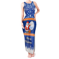 Personalised Marshall Islands Christmas Tank Maxi Dress Santa Claus and Coat of Arms Mix Polynesian Xmas Style LT03 Women Blue - Polynesian Pride