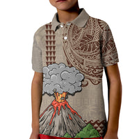 Hawaii Kid Polo Shirt Aloha Volcano Mix Kakau Hawaiian Tribal LT03 Kid Beige - Polynesian Pride