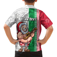 Custom Hawaii Mele Kalikimaka Family Matching Long Sleeve Bodycon Dress and Hawaiian Shirt Santa Playing Ukele Mix Kakau Pattern Xmas Style LT03 - Polynesian Pride