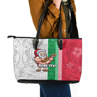 Custom Hawaii Mele Kalikimaka Leather Tote Bag Santa Playing Ukele Mix Kakau Pattern Xmas Style LT03 - Polynesian Pride