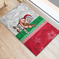 Custom Hawaii Mele Kalikimaka Rubber Doormat Santa Playing Ukele Mix Kakau Pattern Xmas Style LT03 - Polynesian Pride