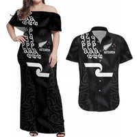 New Zealand Rugby Custom Couples Matching Off Shoulder Maxi Dress and Hawaiian Shirt The Champions Aotearoa LT03 Black - Polynesian Pride