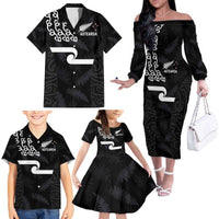 New Zealand Rugby Custom Family Matching Off The Shoulder Long Sleeve Dress and Hawaiian Shirt The Champions Aotearoa LT03 Black - Polynesian Pride