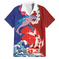 Hawaiian and Japanese Together Family Matching Long Sleeve Bodycon Dress and Hawaiian Shirt The Whale and Koi Fish with Hinomaru and Lei LT03 Dad's Shirt - Short Sleeve Blue - Polynesian Pride