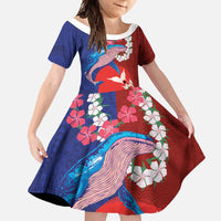 Hawaiian and Japanese Together Family Matching Mermaid Dress and Hawaiian Shirt The Whale and Koi Fish with Hinomaru and Lei LT03 Daughter's Dress Blue - Polynesian Pride