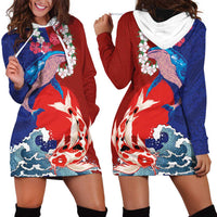 Hawaiian and Japanese Together Hoodie Dress The Whale and Koi Fish with Hinomaru and Lei LT03 - Polynesian Pride