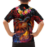 Hawaiian Turtle with Volcanic Eruption Family Matching Off Shoulder Short Dress and Hawaiian Shirt Hibiscus Lei and Lava Flow an Abstract Texture LT03 - Polynesian Pride