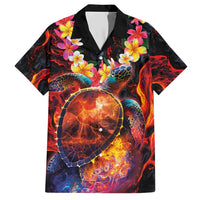 Hawaiian Turtle with Volcanic Eruption Family Matching Short Sleeve Bodycon Dress and Hawaiian Shirt Hibiscus Lei and Lava Flow an Abstract Texture