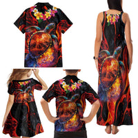Hawaiian Turtle with Volcanic Eruption Family Matching Tank Maxi Dress and Hawaiian Shirt Hibiscus Lei and Lava Flow an Abstract Texture LT03 - Polynesian Pride