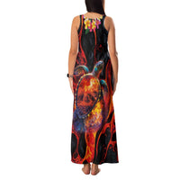 Hawaiian Turtle with Volcanic Eruption Family Matching Tank Maxi Dress and Hawaiian Shirt Hibiscus Lei and Lava Flow an Abstract Texture LT03 - Polynesian Pride
