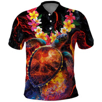 Hawaiian Turtle with Volcanic Eruption Polo Shirt Hibiscus Lei and Lava Flow an Abstract Texture LT03 Black - Polynesian Pride